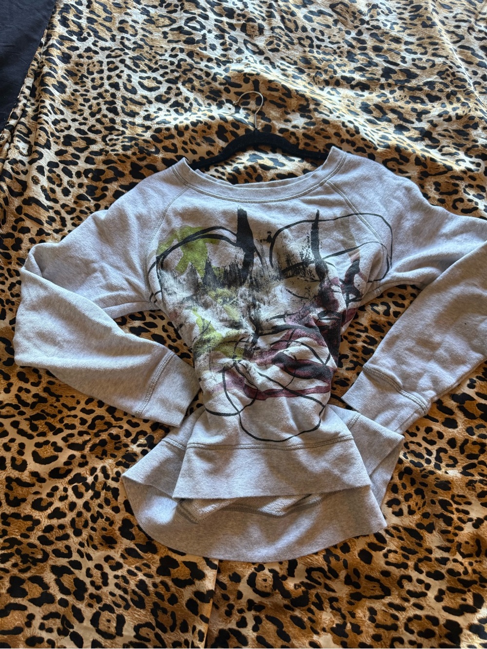 Proenza Schouler Gray Pullover Sweatshirt with Abstract Multicolor Print